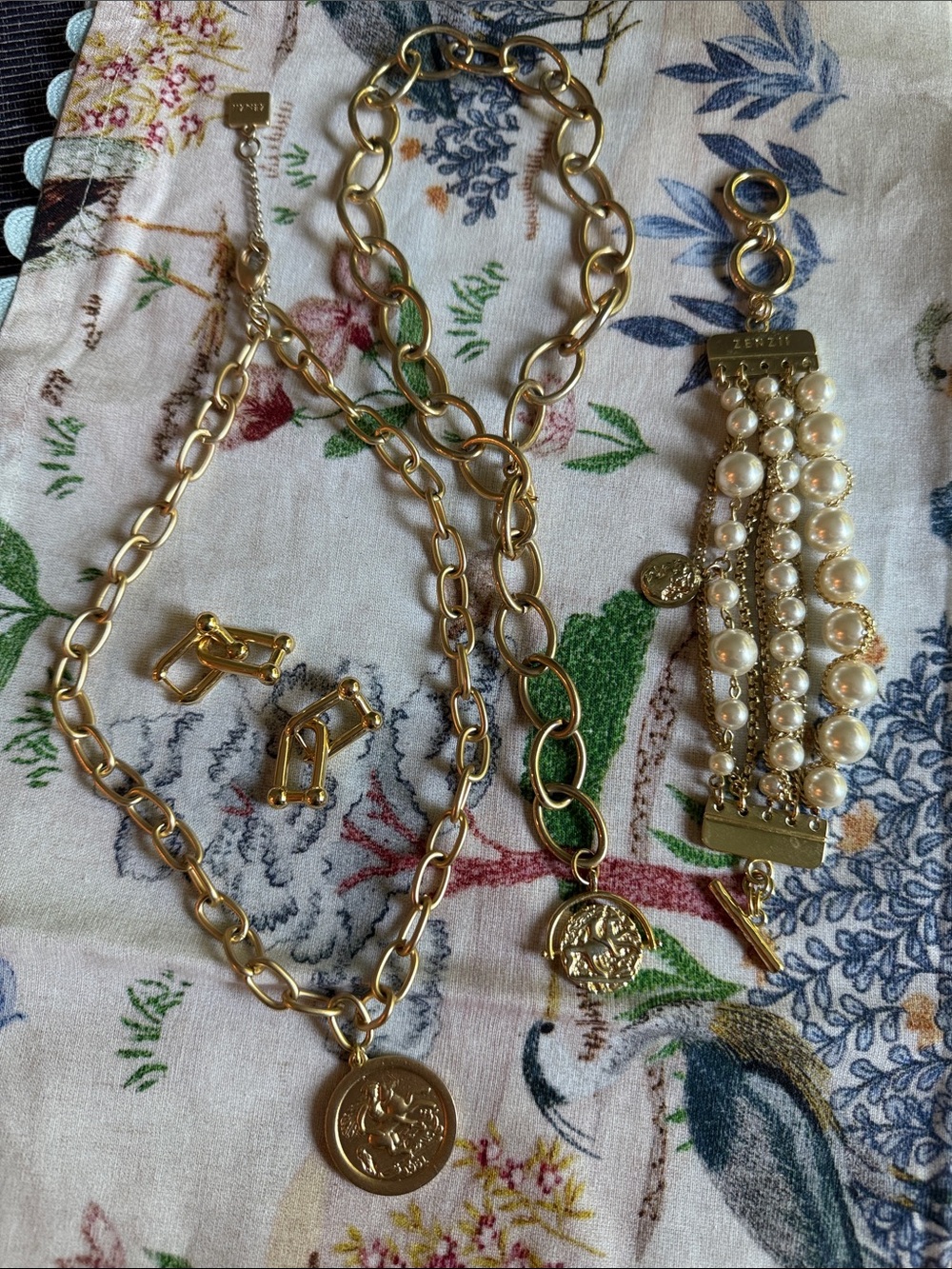 Gold-Plated Lot Zenzii coin pendants and bracelet and earrings